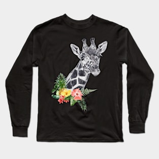 Floral Wild Giraffe Camelopard Spirit Animal Wildlife Rescue Long Sleeve T-Shirt